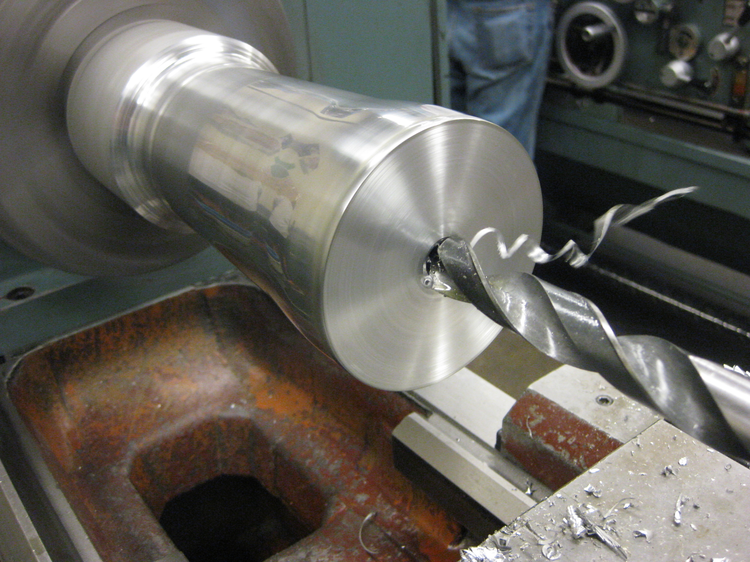  Drilling out the center on the lathe 