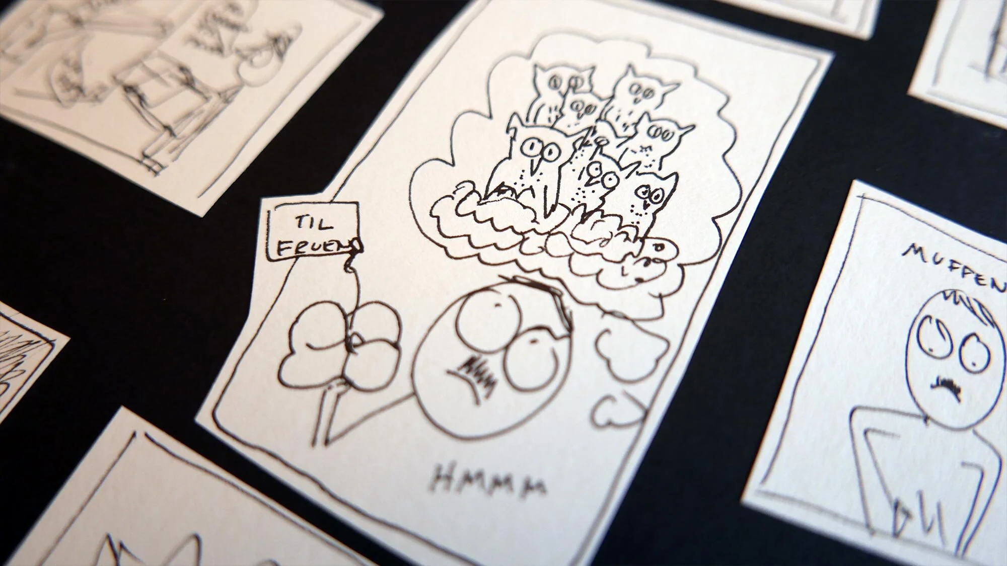 storyboard for filmen "cloth to you". Utført på Kunsthøgskolen i Oslo