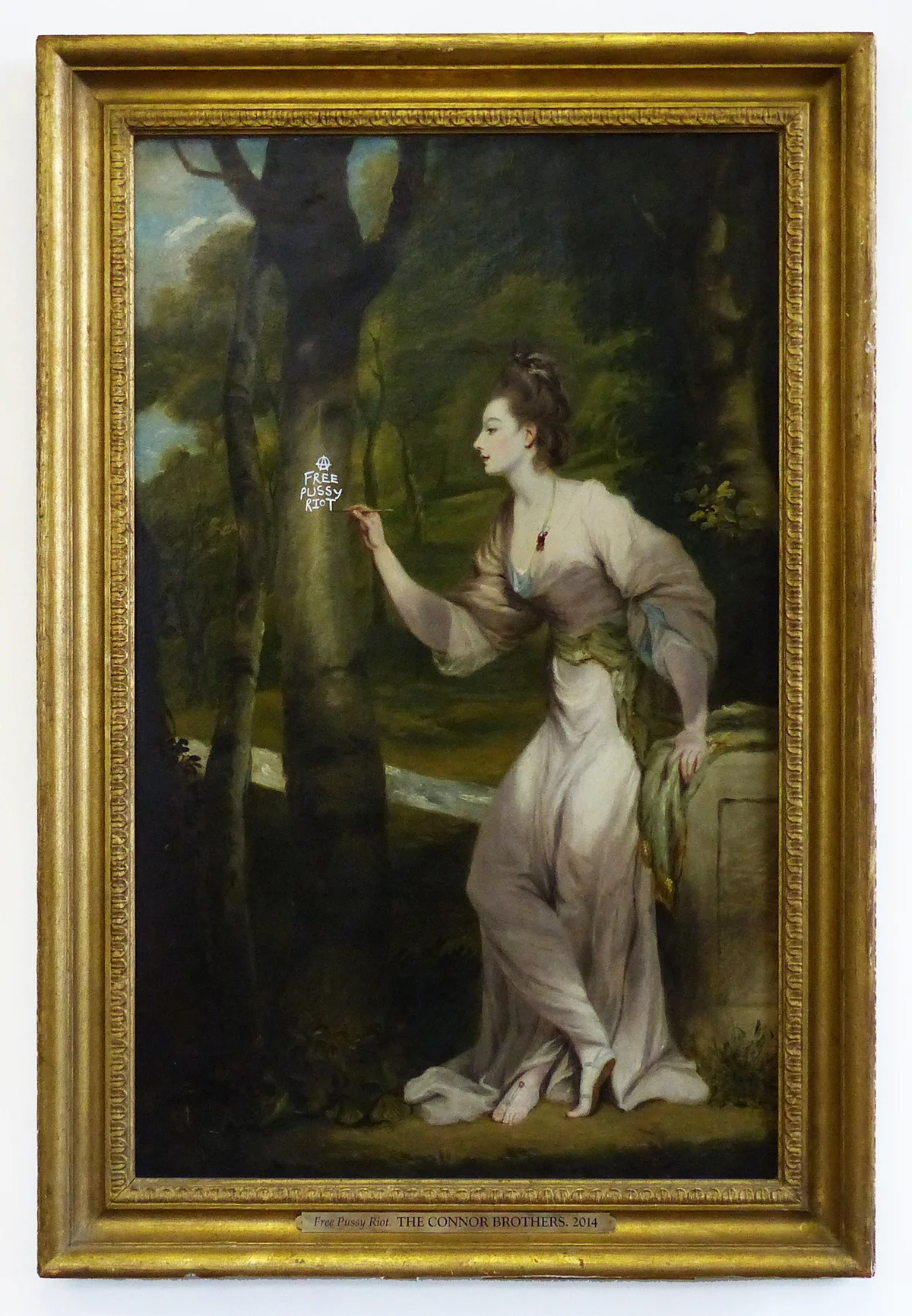 Free Pussy Riot, 2014 After Sir Joshua Reynolds, 'Portrait of Joanna Leigh', bastardised 18th Century oil on canvas 89 x 61 cm