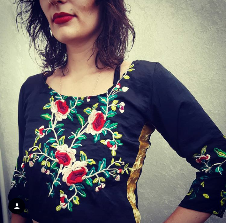 Satin top Black Front model Meena Mahal 2018.png
