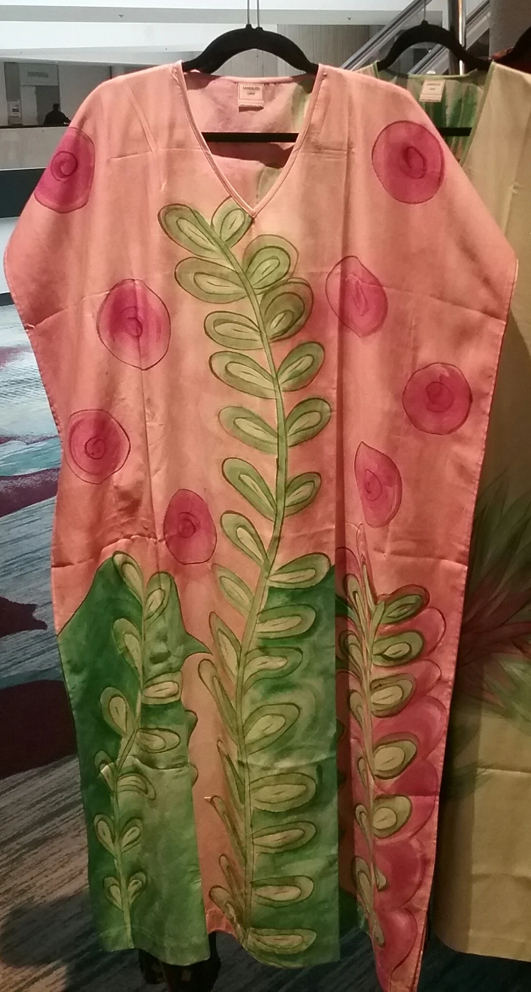 Haiti Caftan- Pink &amp; Green Hand-painted