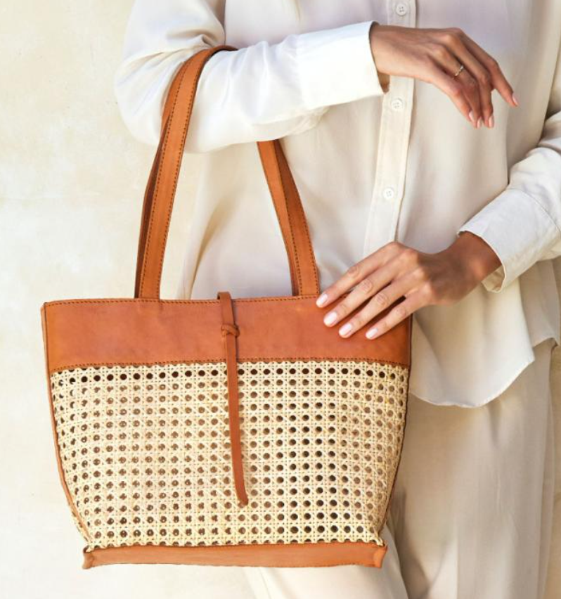 Brown Cane Weave Tote Medium