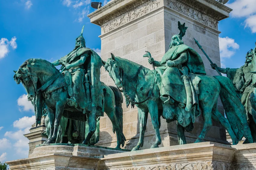 Millennium monument (1894) at Heroes square in Budapest, Hungary
