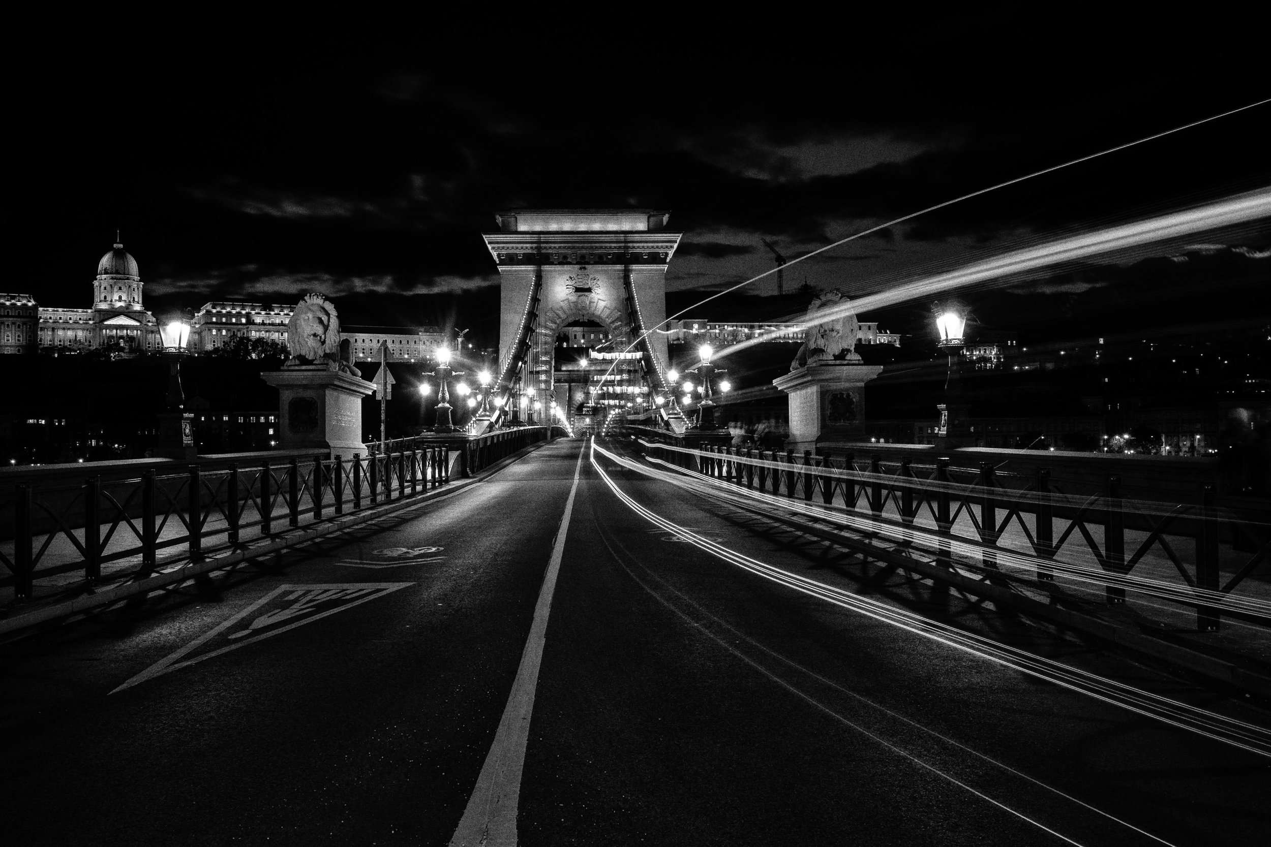 Chain Bridge, long exposure, Buda Castle glowing in the background.

Here's a caption angled toward the workshop:

The Chain Bridge empty for a few seconds. That's the whole game with long exposure at night, waiting for the gap, then letting the ligh