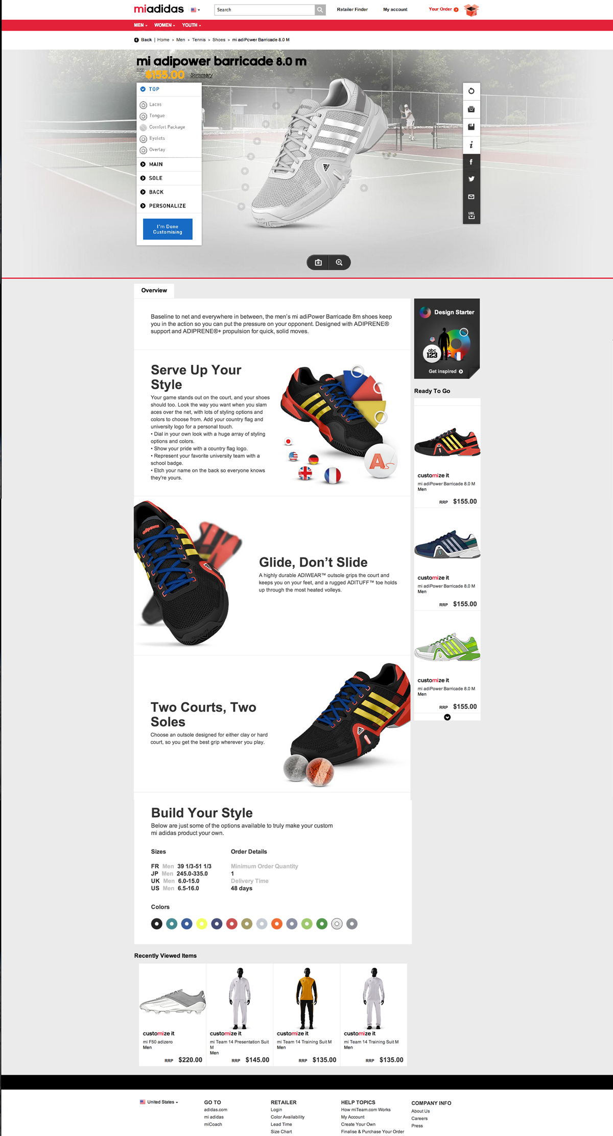 Adidas MiTeam Customization Page