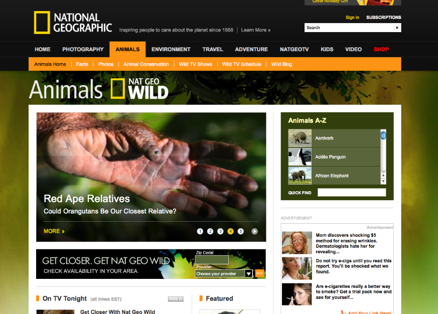 Nat Geo Wild Homepage