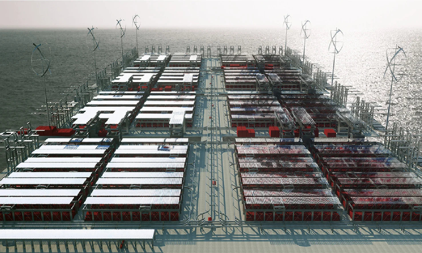  bird eye's view      + Location:  Singapor  + Phase:  competition  + Area:  20.250.000 TEU/year  + Program:  container port  + Client:  Singapore Maritime Institute  + Architects:  I. Bouaita, T. Kubota  + Ingeneer:    J. Aguilar, J. Alberto  , Univ