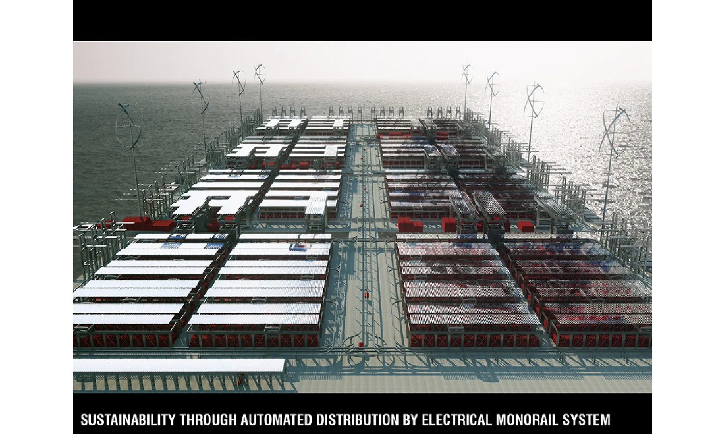  diagram: electrical monorail automation distribution      + Location:  Singapor  + Phase:  competition  + Area:  20.250.000 TEU/year  + Program:  container port  + Client:  Singapore Maritime Institute  + Architects:  I. Bouaita, T. Kubota  + Ingene