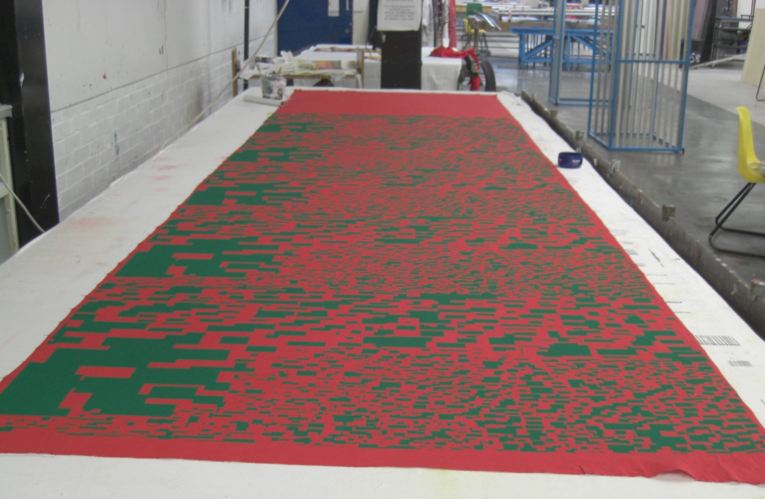 Red On Green Fabric Screen Printing Image.JPG