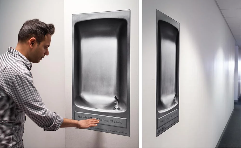 Fake water fountains were placed in malls and gyms nationwide.