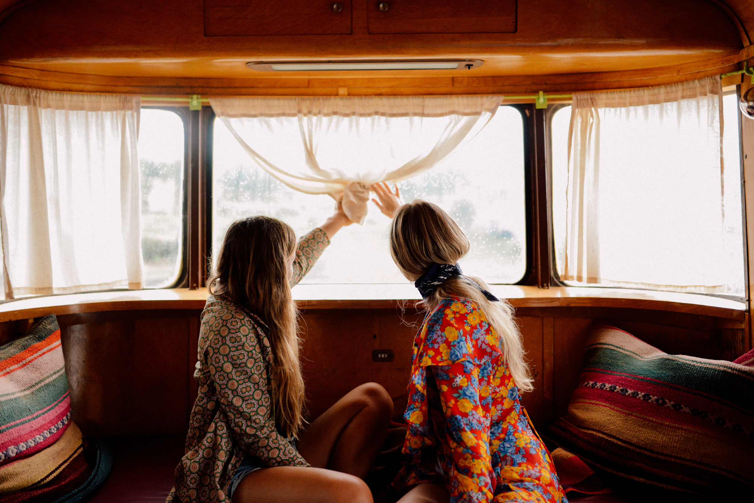 @_mwb & @suewilliamson in their trailer at El Cosmico, waiting for the rain to stop.