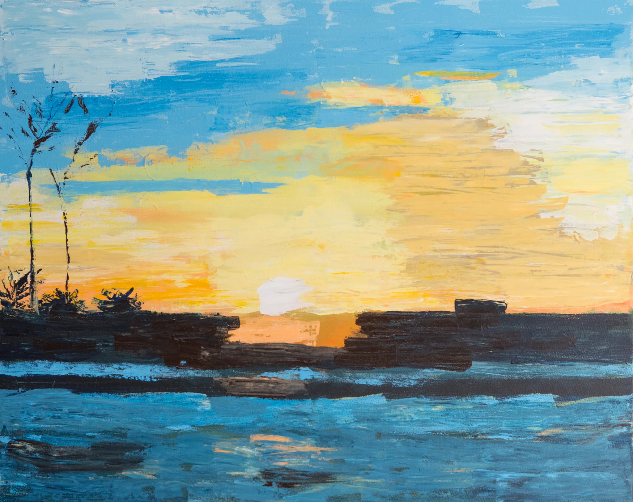 Sunset reflection - Original 24x30 acrylic painting on canvas