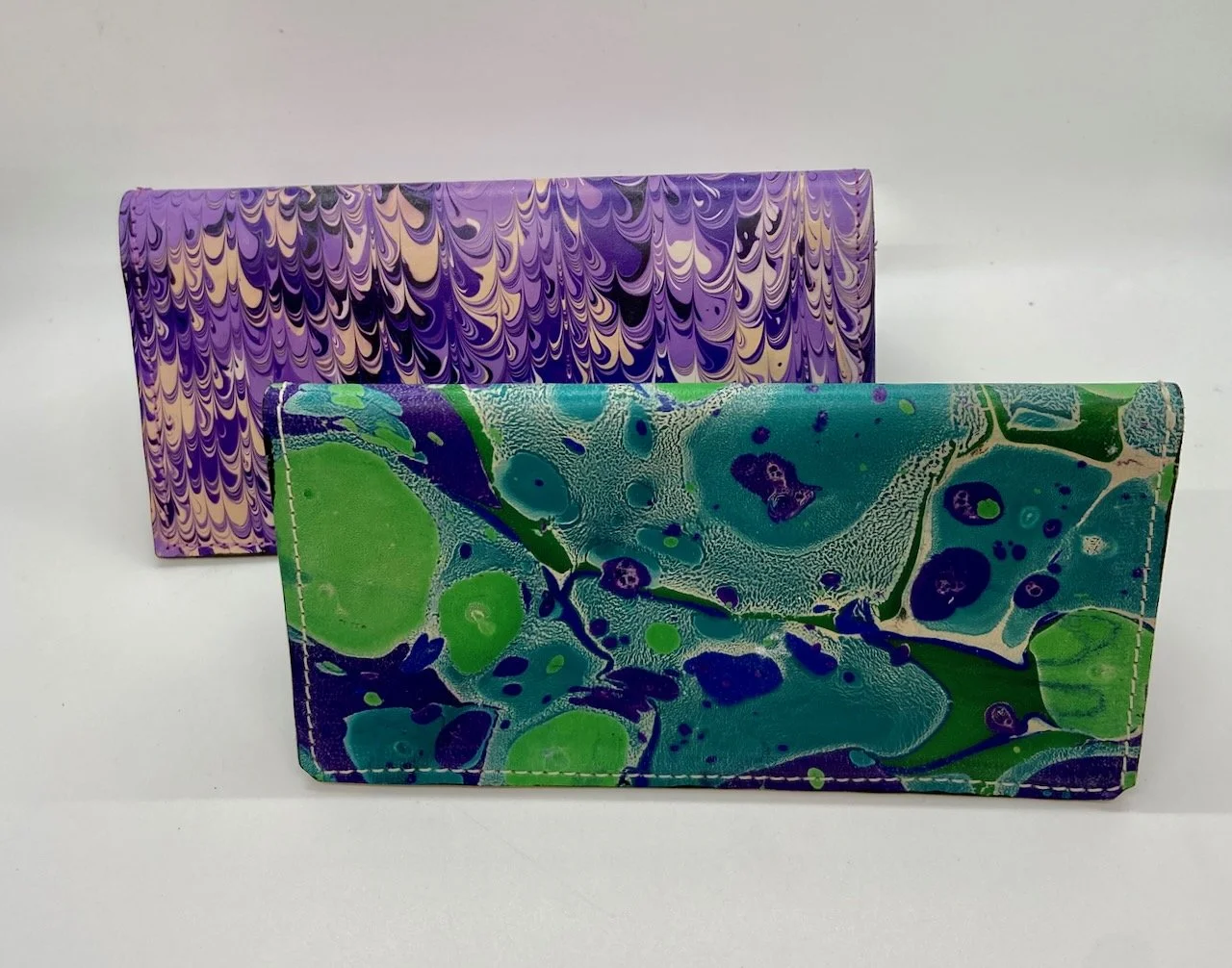 Green/Teal Marbled Leather Checkbook Cover