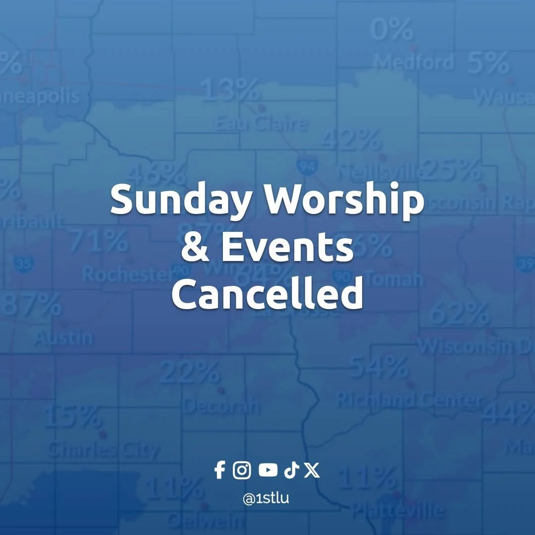🚨 Due to the forecasted winter storm warning, Sunday worship and the following events have been cancelled this weekend:

Saturday, Mar. 14, 2026:
- High School Glow in the Dark

Sunday, Mar. 15, 2026
- 8am and 10:30am services
- Sunday School, Confi