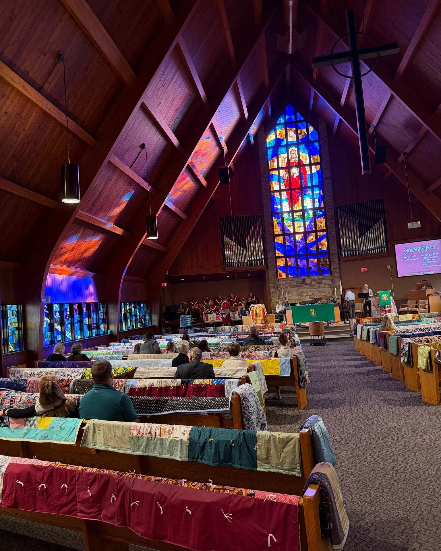 Our quilters made 177 quilts since last October, which were on display in the sanctuary this past Sunday. On Tuesday they were boxed up, and today they head to our local Lutheran World Relief In-Gathering, where they will be loaded onto a LWR semi-tr