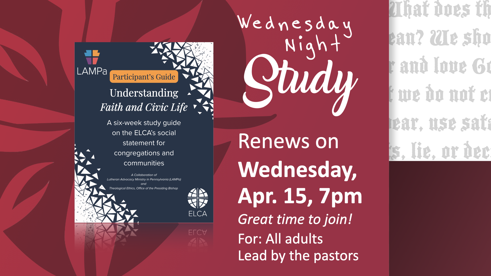 Graphic showing the cover for the participant guide to Understanding Faith and Civic Life