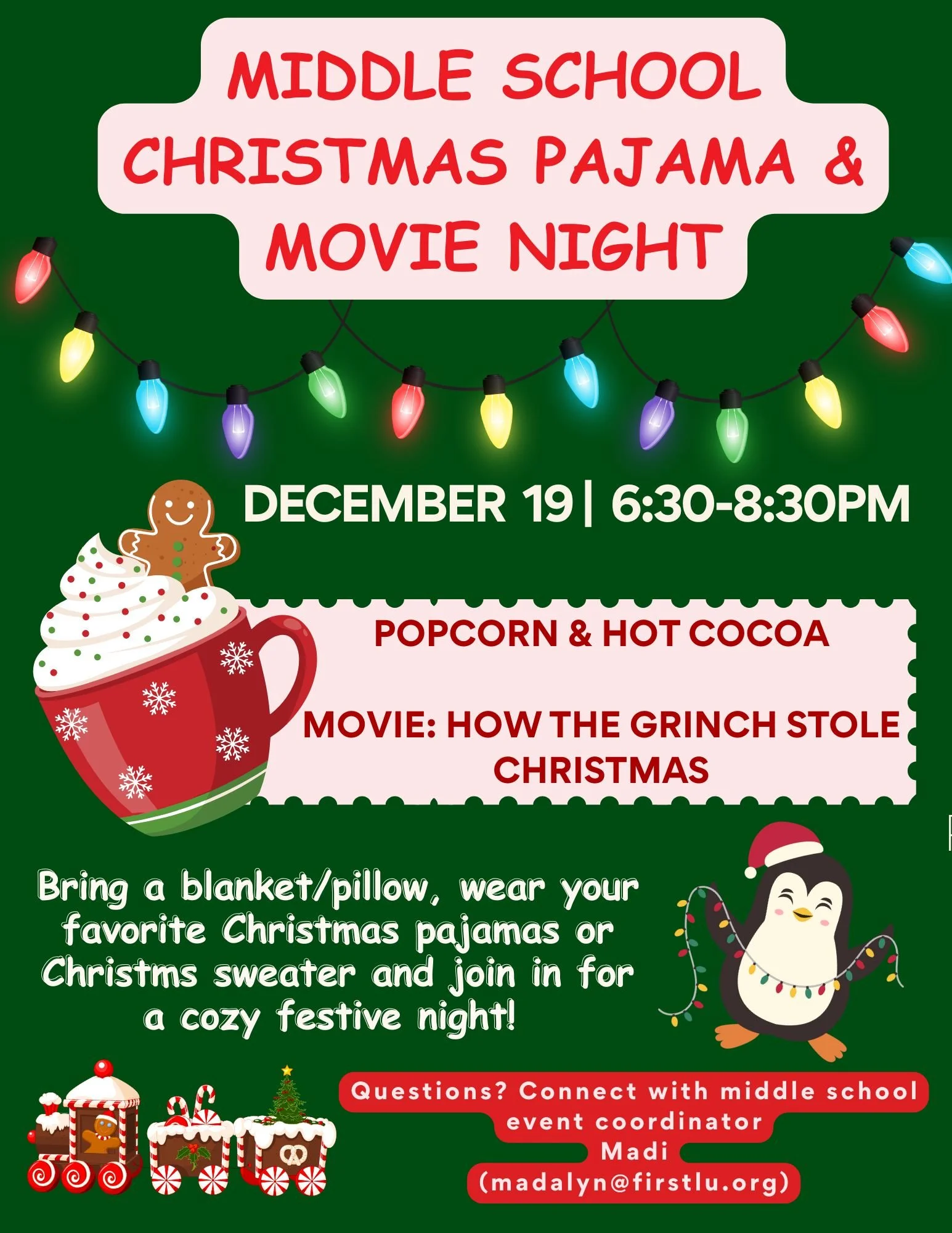 Middle School Christmas Pajama &amp; Movie Night