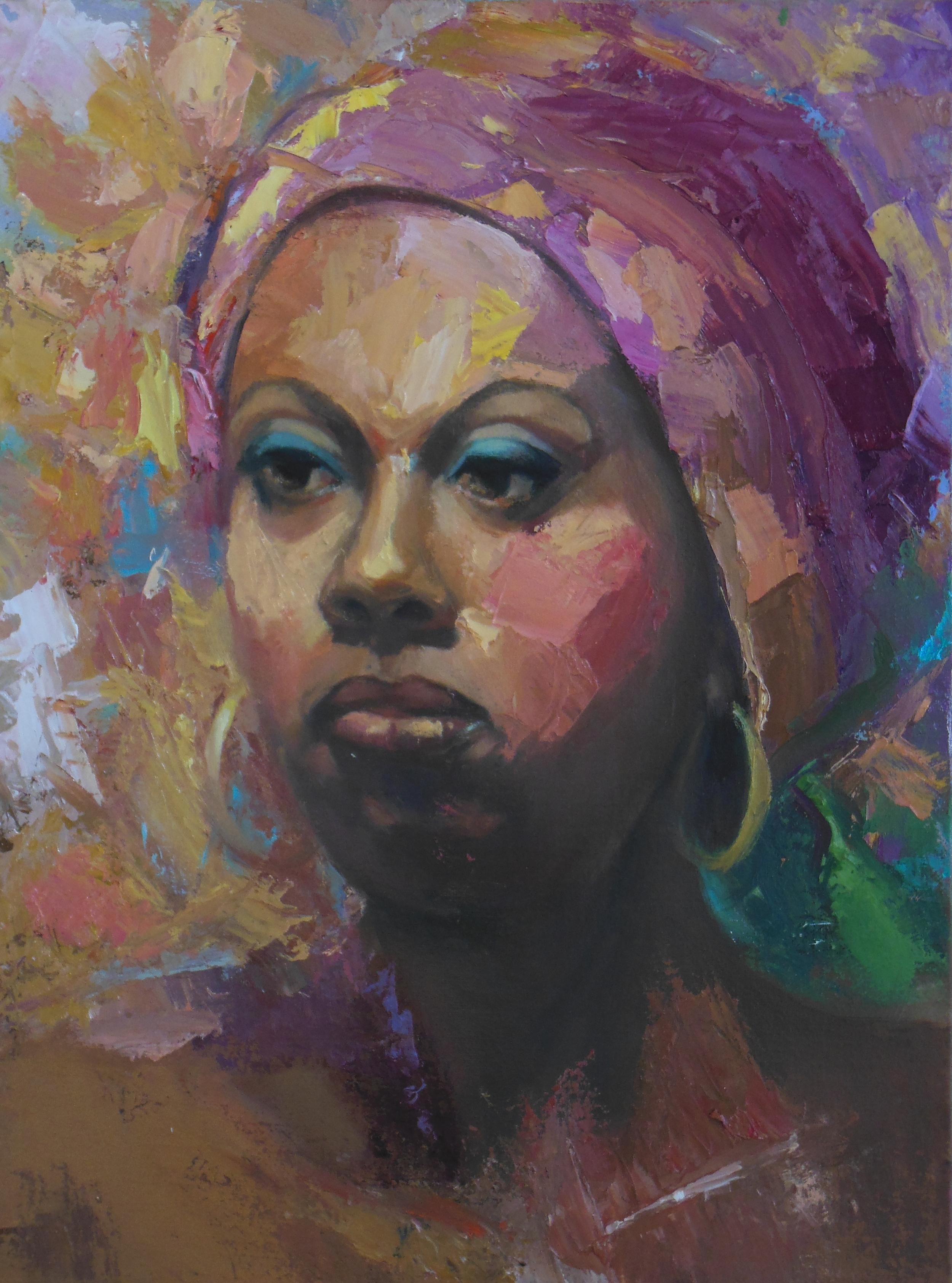 Woman in Many-Colored Scarf