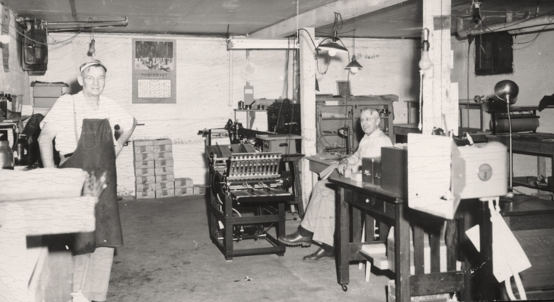  Ray Carter (right) and Ralph Fletcher began doing printing for the Friends Church in 1948. 
