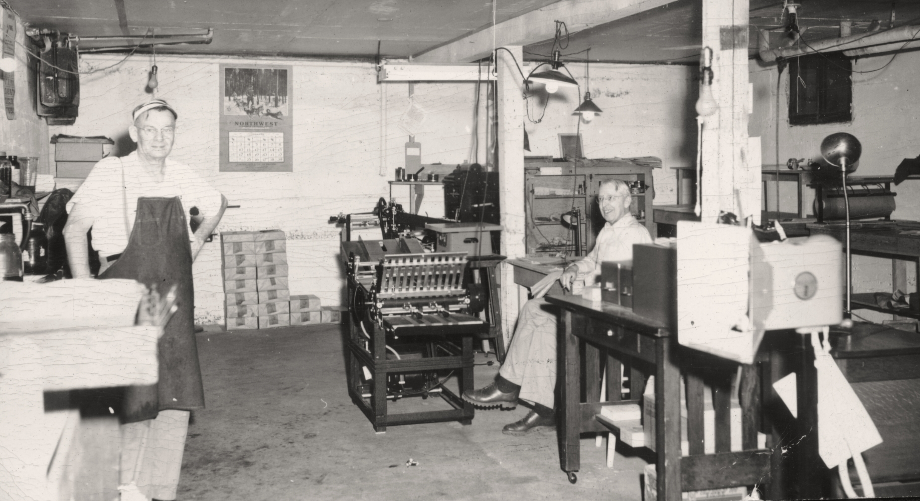 Ray Carter (right) and Ralph Fletcher began doing printing for the Friends Church in 1948.