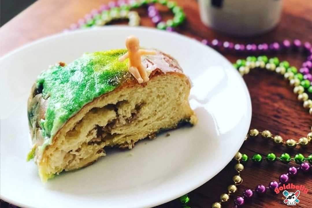 Made with mouth-watering, cinnamon-infused, hand-braided brioche bread, it’s no wonder why Maurice French Pastry’s King Cake won the People’s Choice award for Best King Cake at the 2016 New Orleans King Cake Festival. Handmade and delivered straight from Metairie, LA, this cake comes with beads, doubloons, and a King Cake baby so you can go all out. Order here now »