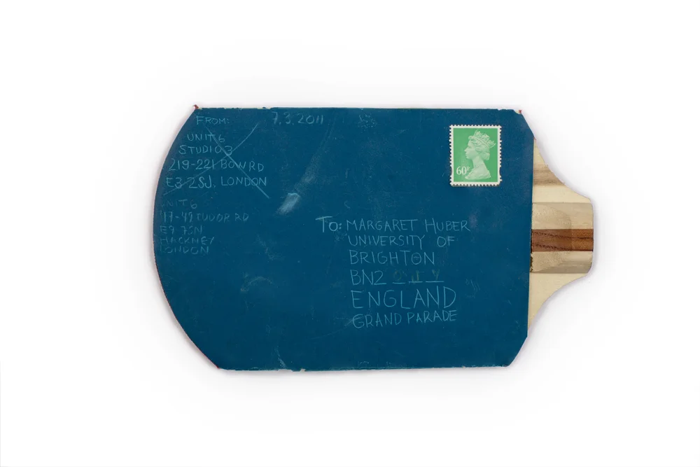 2003 - ongoing In 2003 a holiday project at the University of Brighton titled 'Location Vocation Vacation' called for mail art. One post card per week was to be sent as a document of experiences to Margaret Huber , the then second year Illustration tutor. Over two hundred A6 sized 'cards' have since been sent (and received) from all over the world. Hair, fish, a sachet of white powder, a piece of broken record, mossy bark... Only some twelve cards have never reached their destination. Margaret still receives mail at irregular intervals.