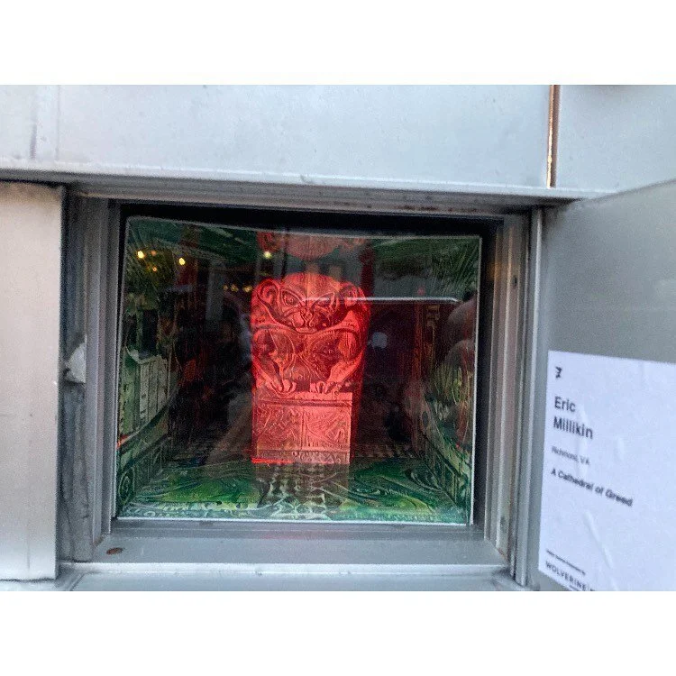 A Cathedral of Greed by Eric Millikin, showing now at PO (Art)Box, 120 Monroe Center NW in downtown Grand Rapids, MI.