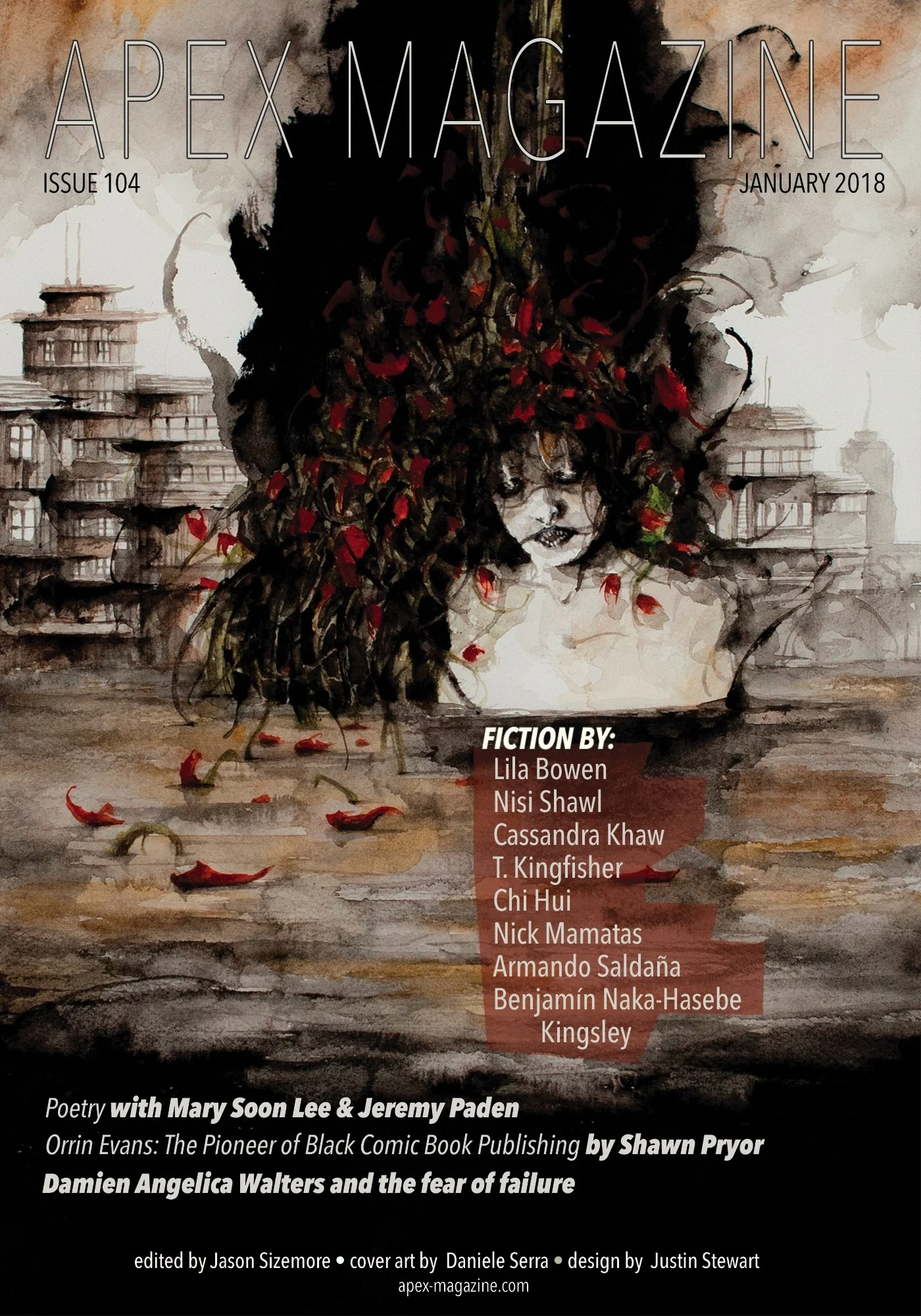 cover art by Daniele Serra https://www.apex-magazine.com/issue-104-january-2018/