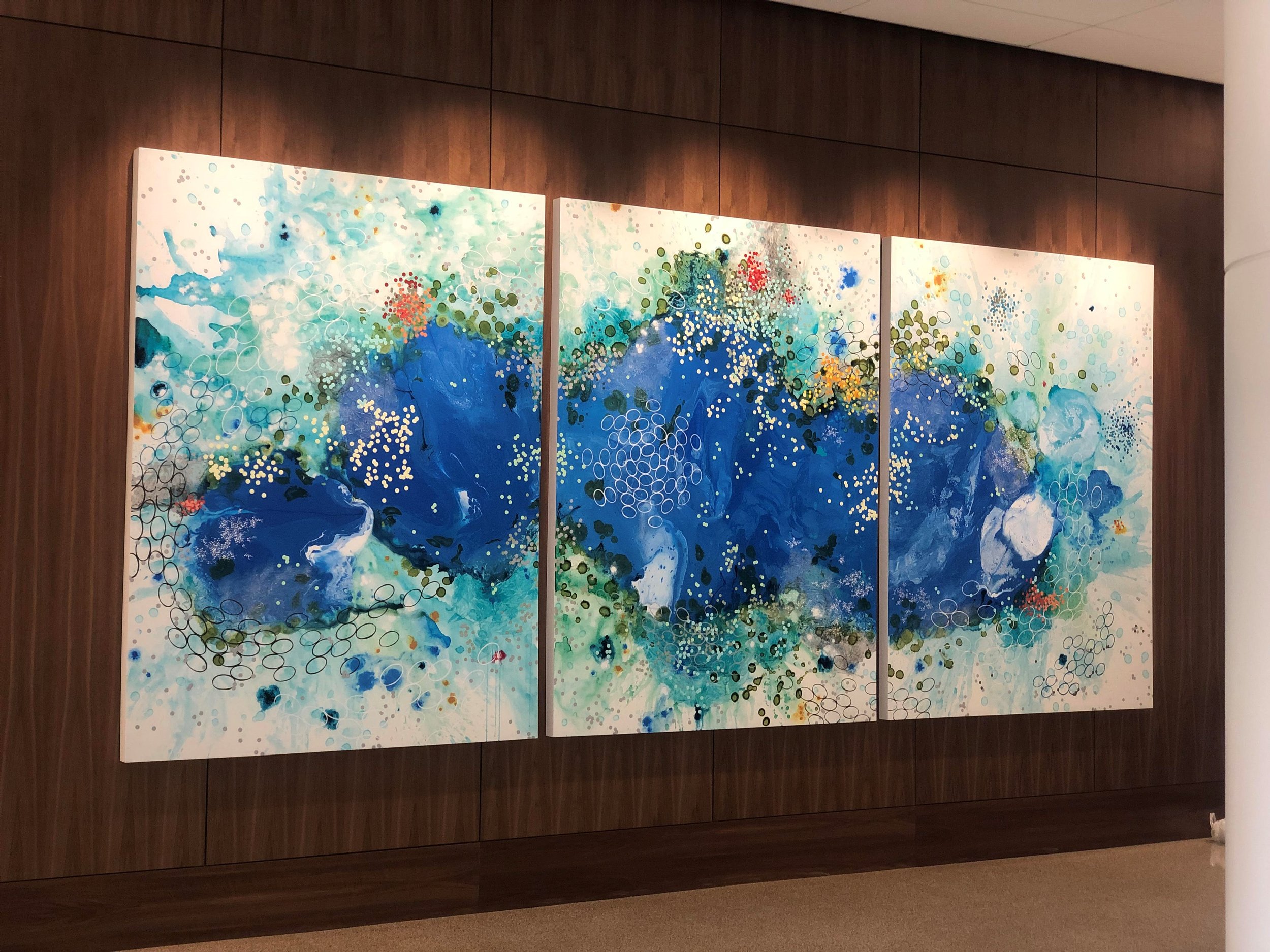 Entry of Mayo Clinic, Jacksonville, FL commissioned by Dreblow Fine Art, 8'x18' triptych 