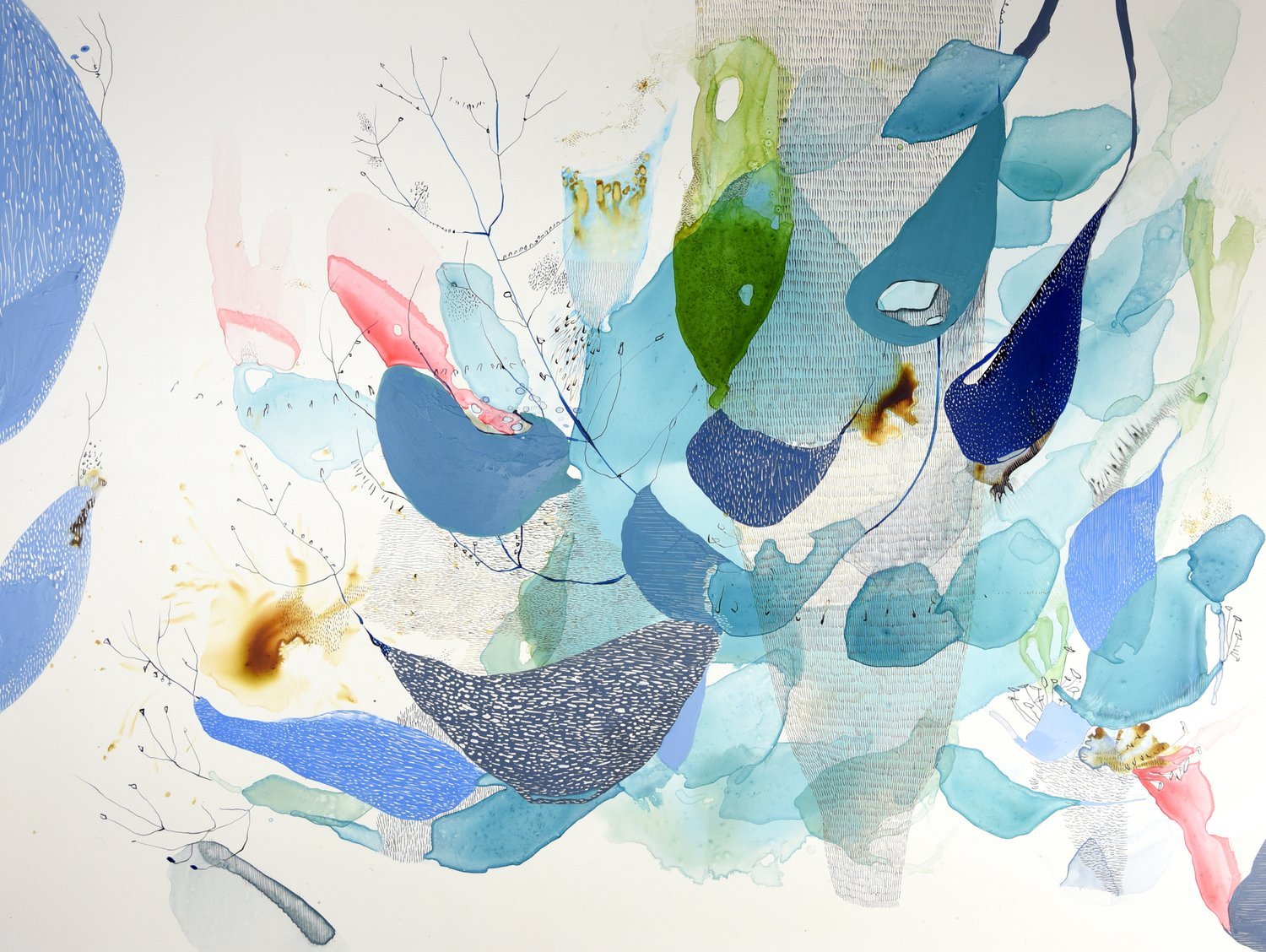   Wondrous Reef W-2022-4-24   watercolor, acrylic and pencil on panel  36x48  $5,500  Ana Zanic 