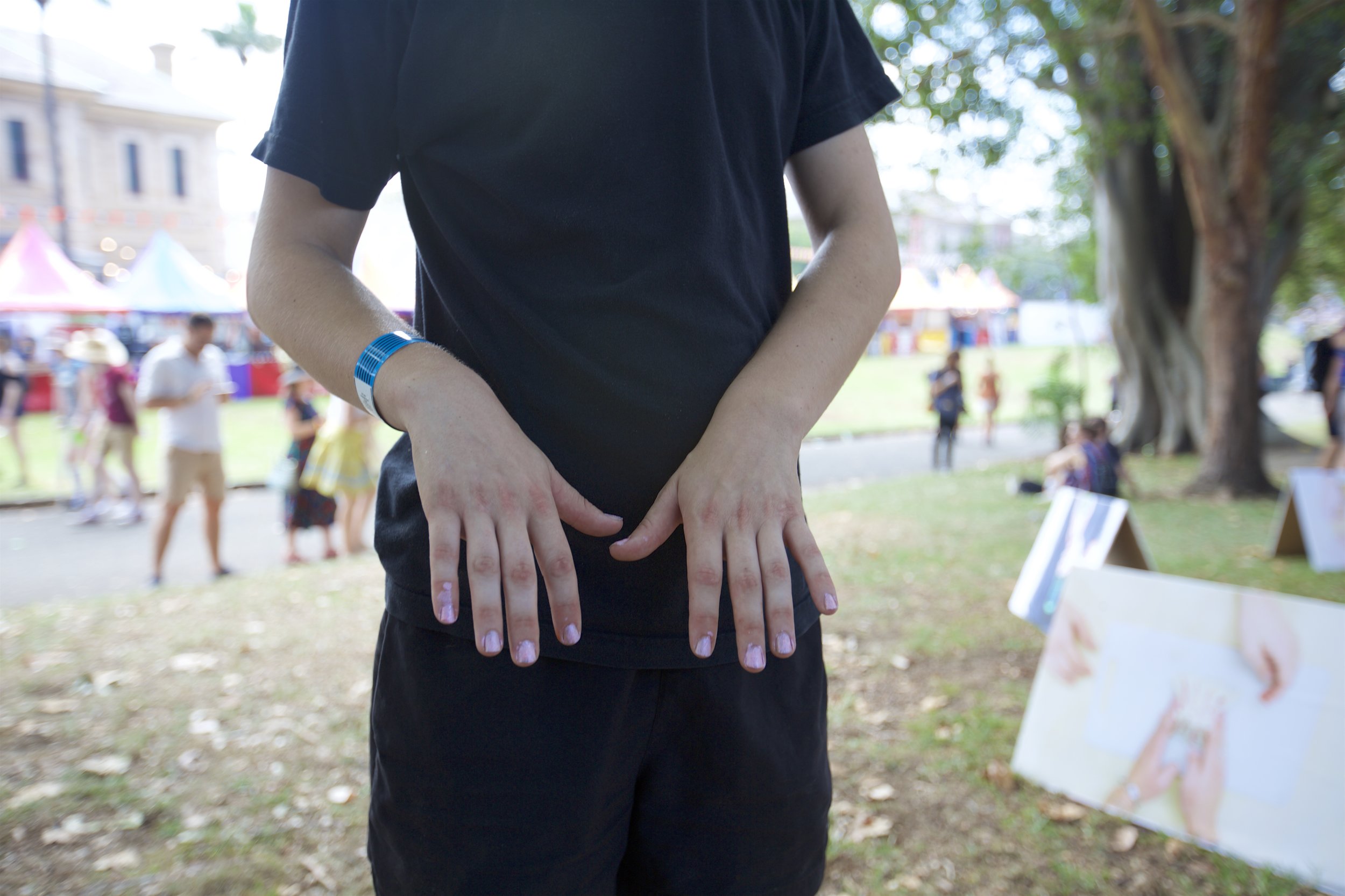 On the Other Hand, 2017 Collaborative performance with Luke O'Donnell (with Liam Crowley and Kai Wasikowski) Video (13 mins), performance and installation Photo: Ian Hobbs