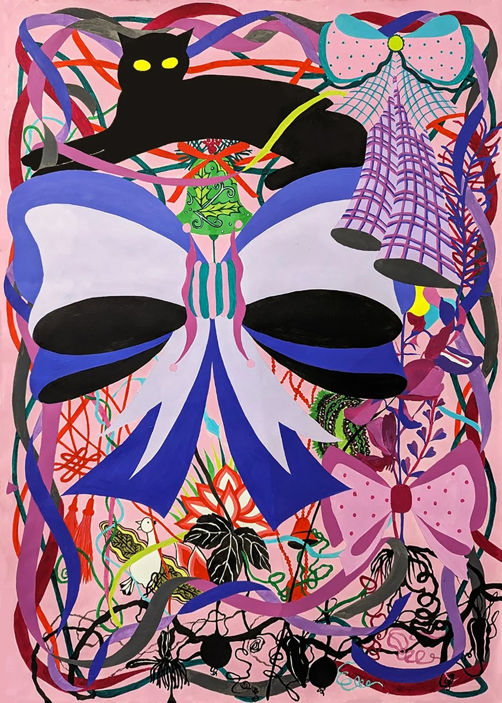  Yoonjung Kim 김윤정  Edgar in Ribbon room, 2023  리본방의 애드가, 2023  Acrylic on paper  종이에 아크릴 