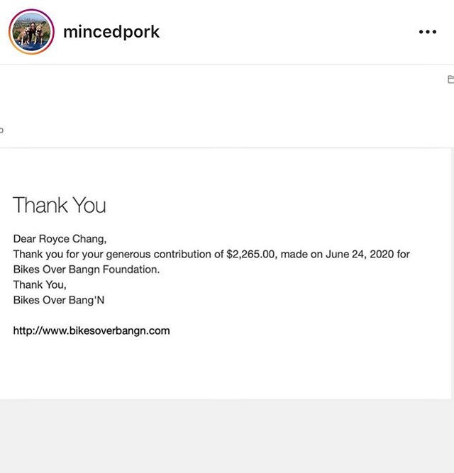 Thank you @mincedpork for the contribution, we appreciate the love and support from the bottom of our heart 🙏🏾 #BikesOverBangn