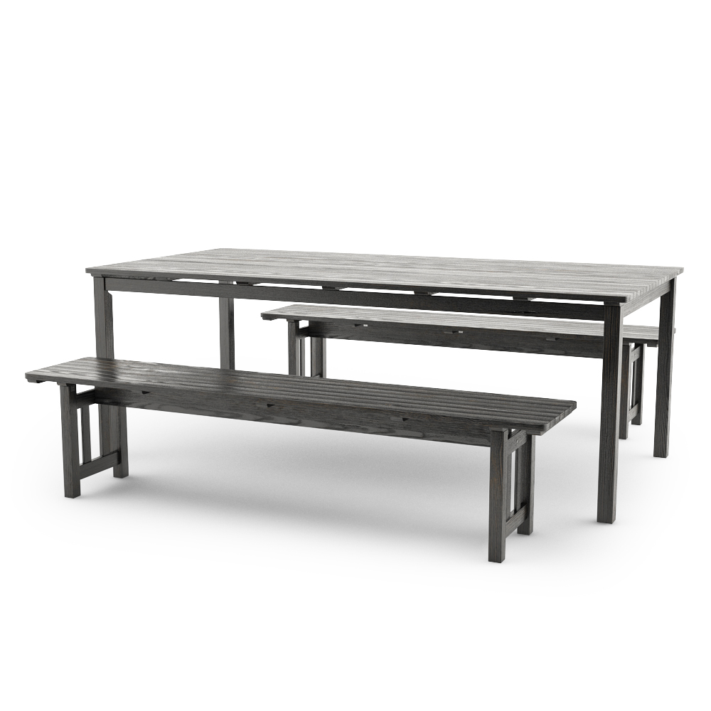 IKEA ANGSO SET OF TWO BENCHES AND TABLE, BLACK-BROWN