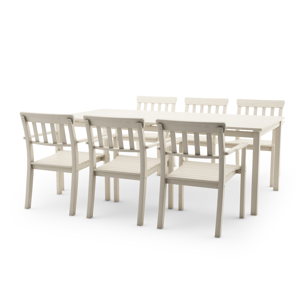 IKEA ANGSO SET OF SIX ARMCHAIRS AND TABLE, WHITE