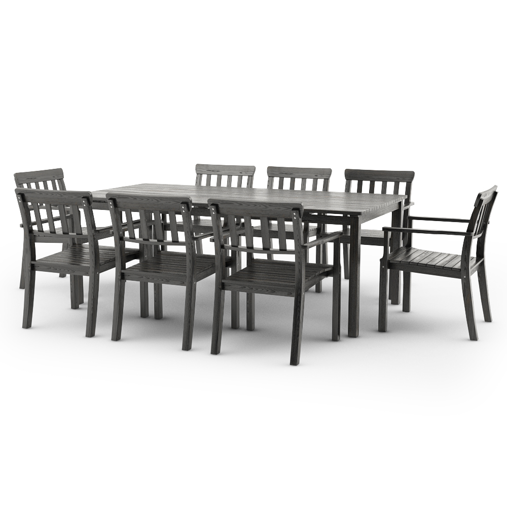IKEA ANGSO SET OF EIGHT ARMCHAIRS AND TABLE, BLACK-BROWN