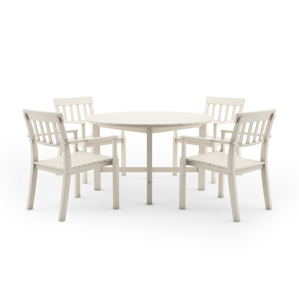 IKEA ANGSO SET OF FOUR ARMCHAIRS AND ROUND TABLE, WHITE