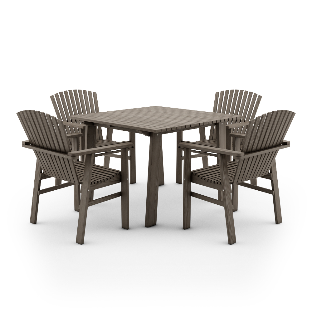 IKEA SUNDERO SET OF TABLE AND FOUR CHAIRS WITH ARMRESTS,PINE,GREY