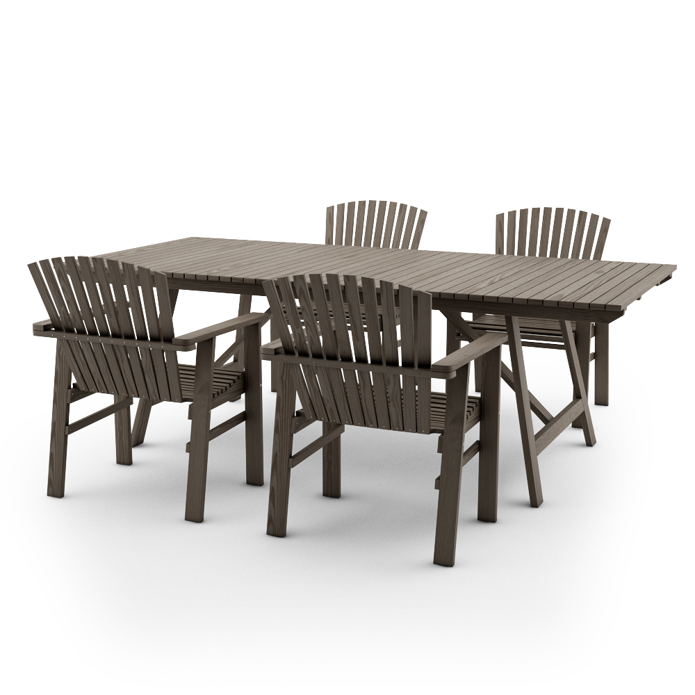 IKEA SUNDERO SET OF TABLE AND FOUR CHAIRS WITH ARMRESTS,PINE,GREY