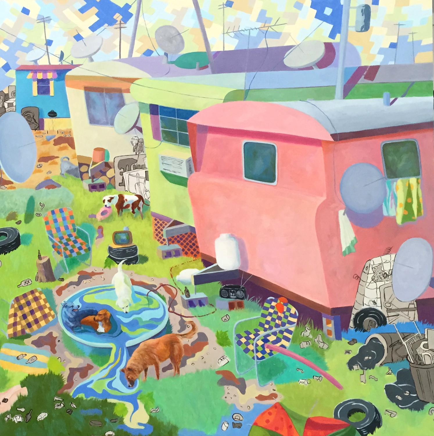 Pool Hours 9-5 48Hx48W" Oil on Board, Sold