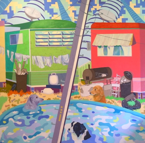 Trouble In Paradise 72 x 72 Oil on Board, Sold (Copy)