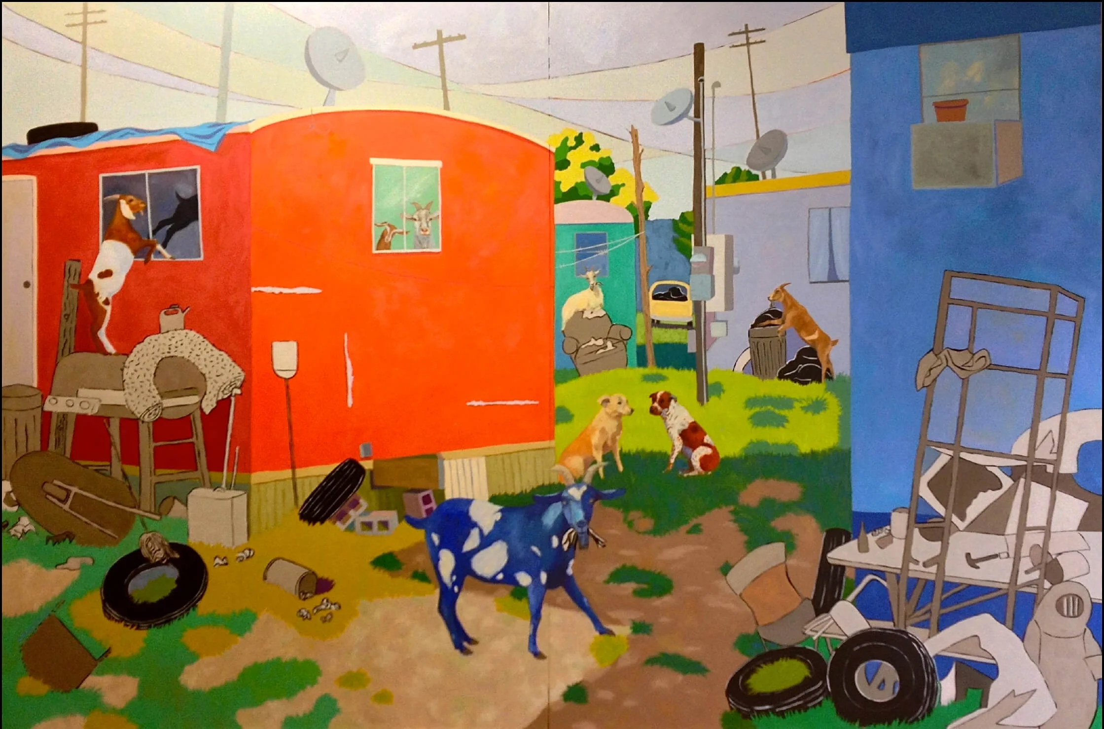 Who let the goats in 48Hx72W" Oil on Board, Sold