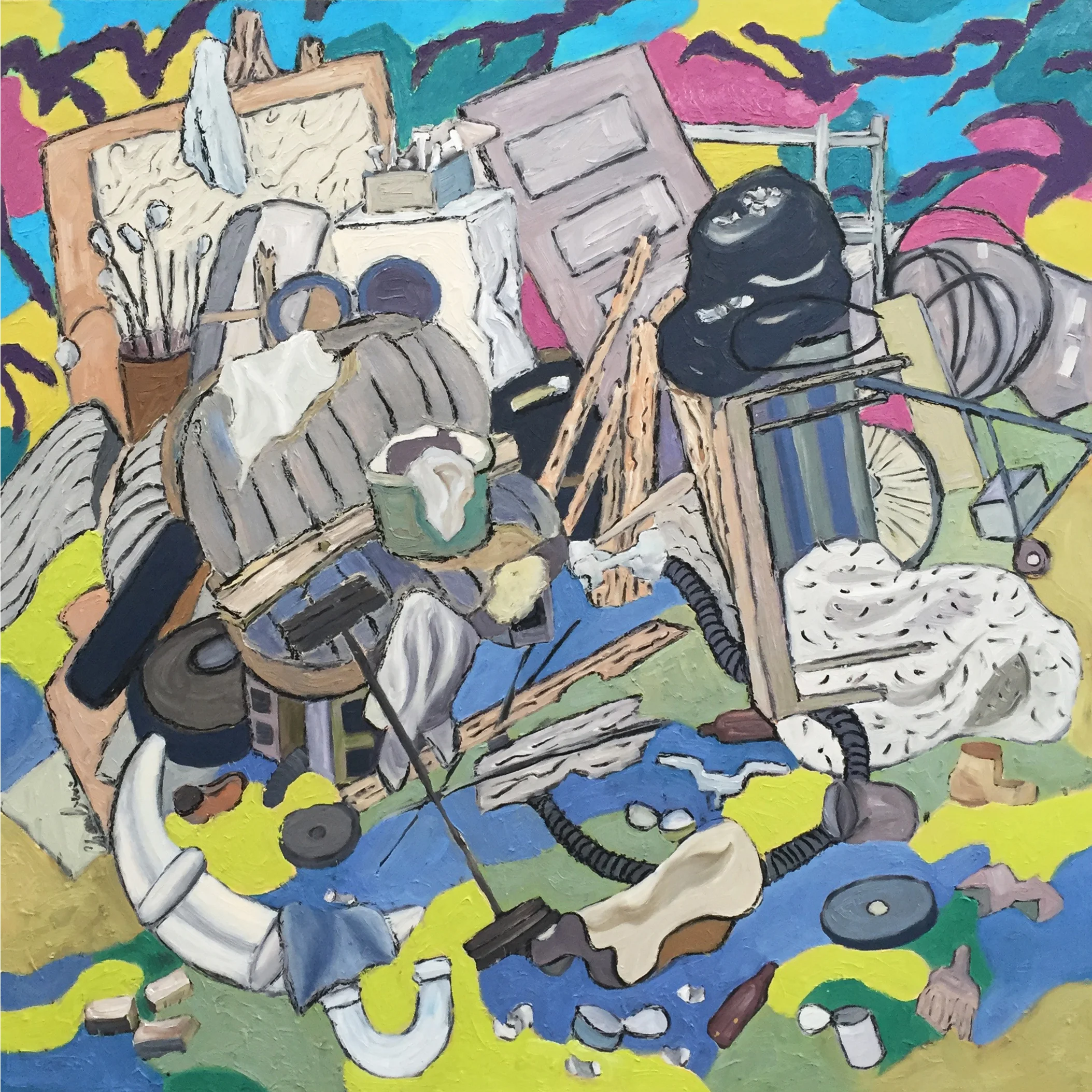 Your things are in the yard 30Hx30Wx2D" Oil on Board