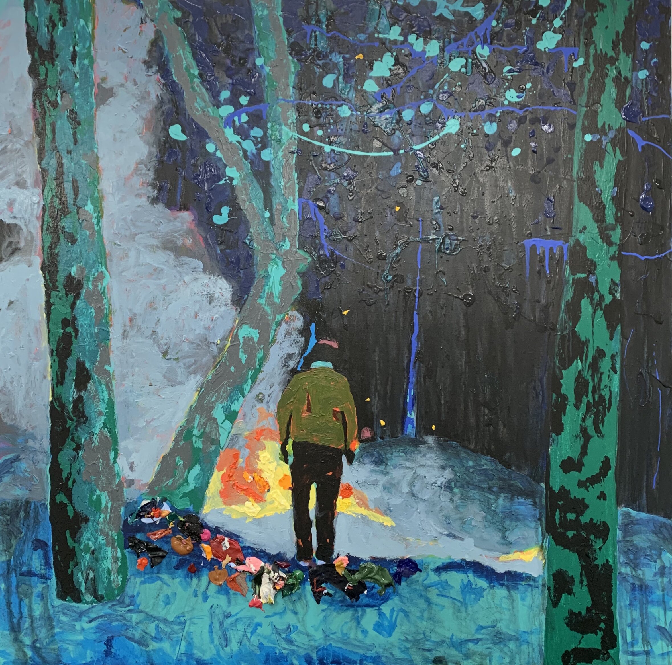    Danny burning trash     48 x 48 x 2” Acrylic on canvas 