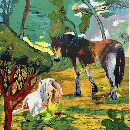 Buddies in the pasture 48 x 48 x 2" Oil on canvas