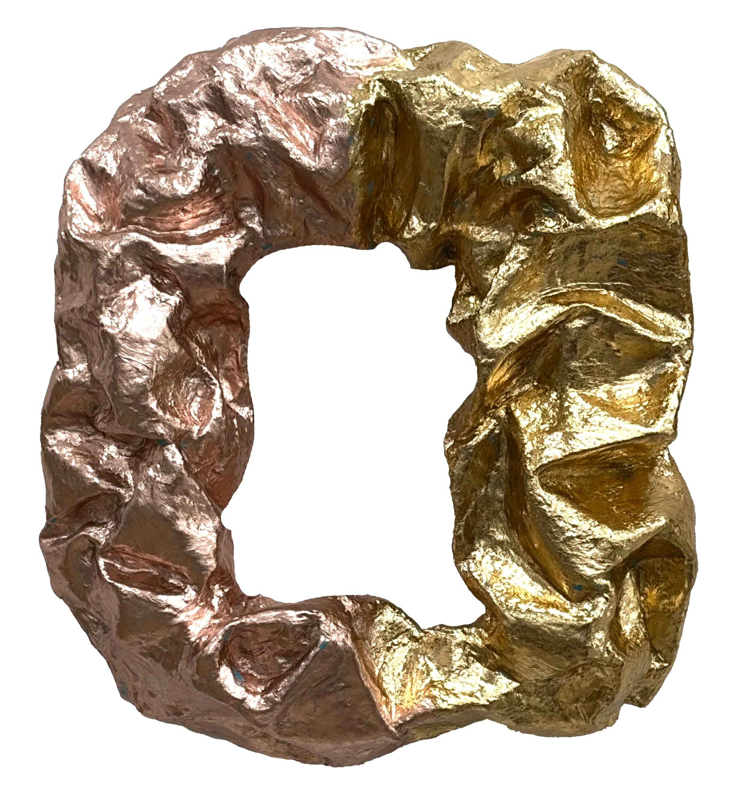 Minimal abstract painting with soft pink fields and gold elements, exploring value shifts, restraint, and the frame as an active compositional force.