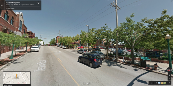 A Google street view in Westport. Note the parking lot on the right side.