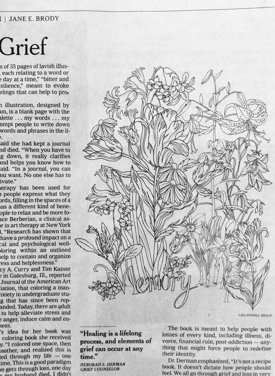 Detail of illustration for the coloring book "Colors of Loss and Healing" in The New York Times, reviewed by Jane Brody. 