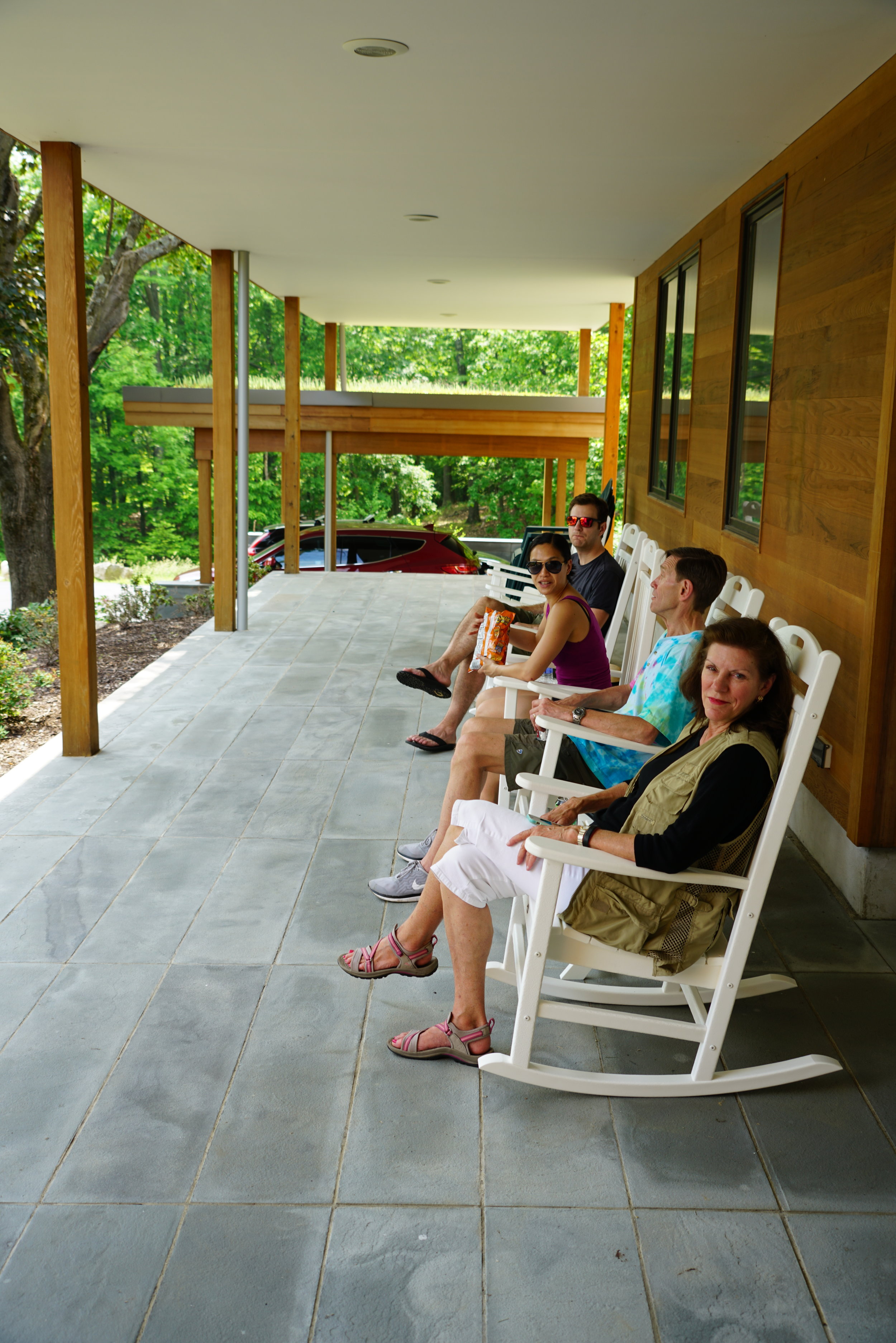 Relaxing on the front porch of Vernon with Evan and Peiling