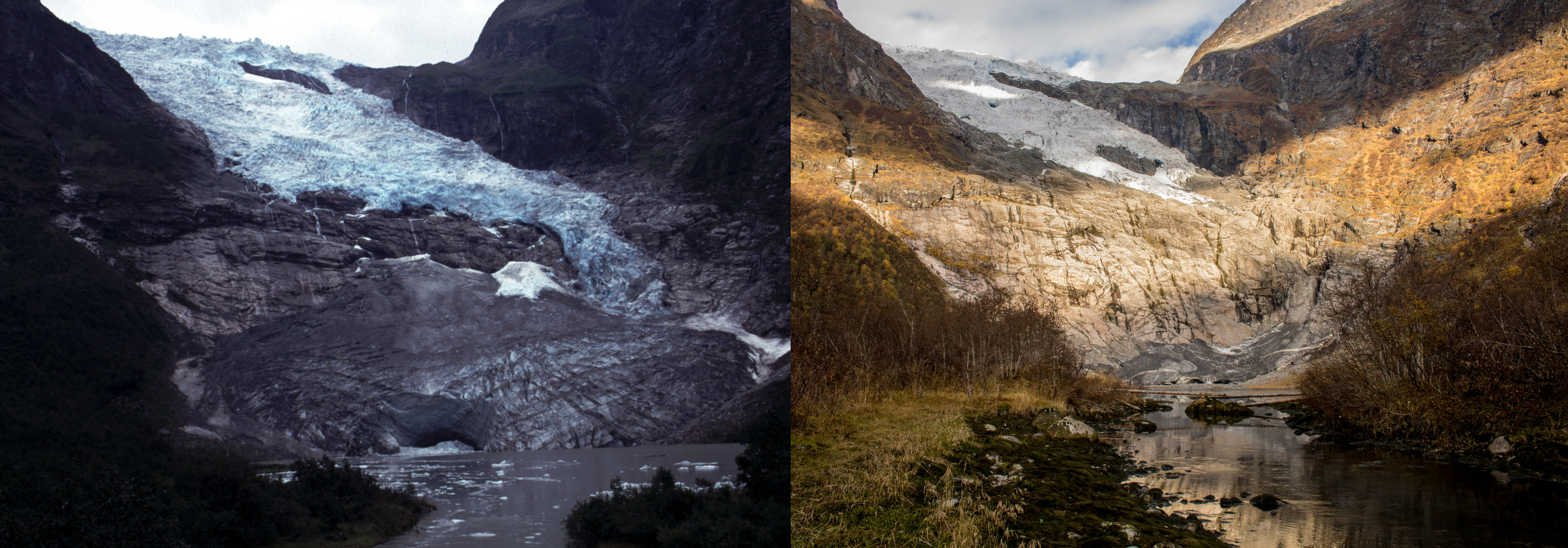 Bøyabreen in 1997 (photo: Stefan Winkler) and 2016 (photo: Pål Gran Kielland).